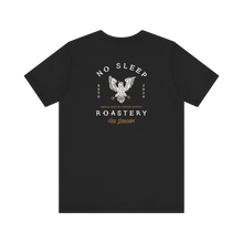 Load image into Gallery viewer, Merchandise black t-shirt with large company logo on the back
