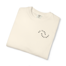 Load image into Gallery viewer, Merchandise folded ivory-colored T-shirt with 'No Sleep Roastery' black text logo on front
